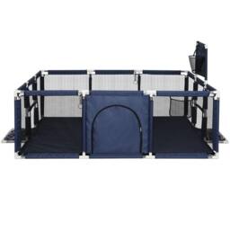 FLAVORA Kids Playpen with Zipper Door in Dark Blue - Size: 0.6m2