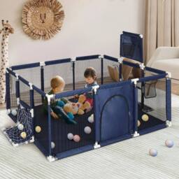FLAVORA Kids Playpen with Zipper Door in Dark Blue - Size: 0.6m2 - thumbnail 3