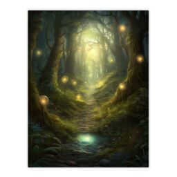 Artery8 Wall Art Print Enchanted Forest Path Oil Painting Fantasy Landscape Fairy Land Lanterns Moss Covered Trees Colourful Magical Nature Mystical - thumbnail 1