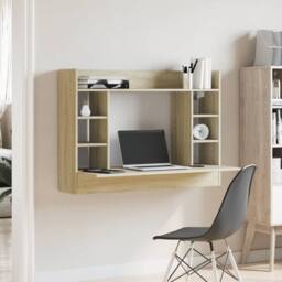 Berkfield Home Wall-Mounted Desk Sonoma Oak 105x48x75 cm Engineered Wood in Light Tan - Size: 105 x 48 x 75 cm - thumbnail 3