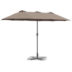 Berkfield Home Garden Parasol Taupe 380 x 196 x 235 cm Powder-coated steel - thumbnail 3