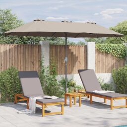 Berkfield Home Garden Parasol Taupe 380 x 196 x 235 cm Powder-coated steel - thumbnail 4
