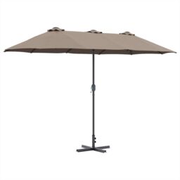 Berkfield Home Garden Parasol Taupe 380 x 196 x 235 cm Powder-coated steel - thumbnail 2