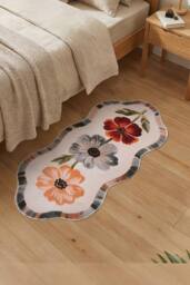 Living and Home Irregular-shaped Rug with Floral Pattern in White - Size: Small - thumbnail 1