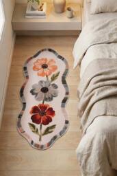 Living and Home Irregular-shaped Rug with Floral Pattern in White - Size: Small - thumbnail 2