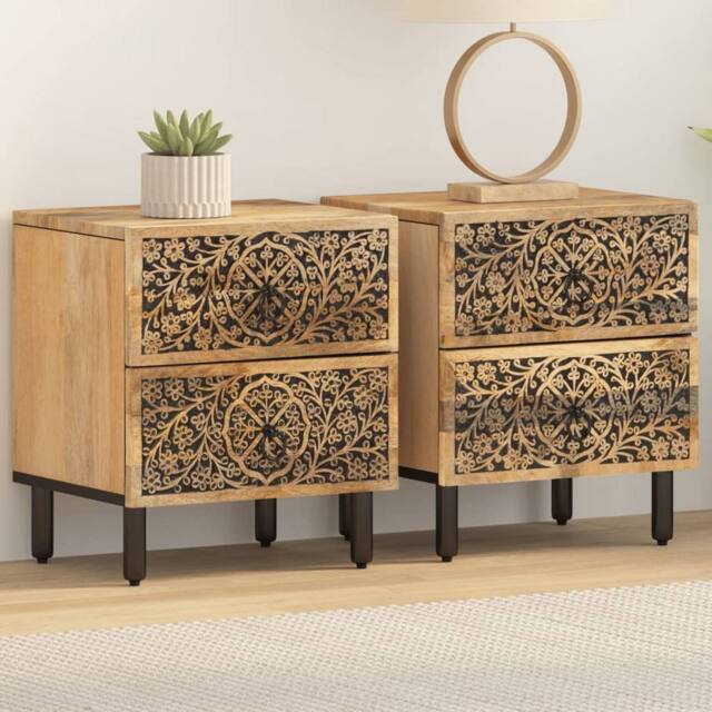 Berkfield Home Bedside Cabinets 2 pcs 40x33x46 cm Solid Wood Mango in Brown - Size: 40 x 33 x 46 cm - image 1