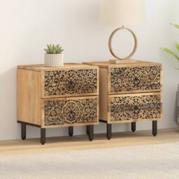 Berkfield Home Bedside Cabinets 2 pcs 40x33x46 cm Solid Wood Mango in Brown - Size: 40 x 33 x 46 cm - thumbnail 3
