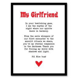 "Artery8 Love Poem Goth Girlfriend Romantic Poetry Fun Framed Art Print in White - Size: W12"" x H16""" - thumbnail 1