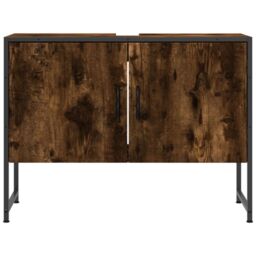 Berkfield Home Bathroom Sink Cabinet Smoked Oak 80x33x60 cm Engineered Wood in Brown - Size: 80 x 33 x 60 cm - thumbnail 5