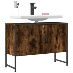 Berkfield Home Bathroom Sink Cabinet Smoked Oak 80x33x60 cm Engineered Wood in Brown - Size: 80 x 33 x 60 cm - thumbnail 1