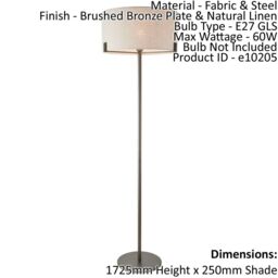 Loops Floor Lamp Light Brushed Bronze & Natural Linen 60W E27 Base & Shade - thumbnail 2