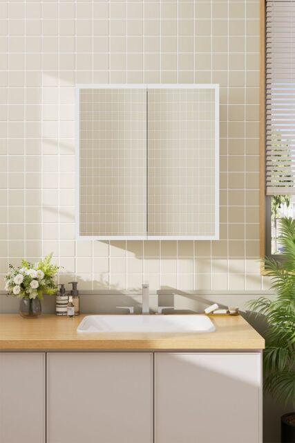 Living and Home LED Illuminated Double Door Frameless Mirror Cabinet in Silver - image 1