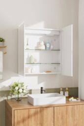 Living and Home LED Illuminated Double Door Frameless Mirror Cabinet in Silver - thumbnail 2