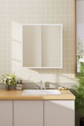 Living and Home LED Illuminated Double Door Frameless Mirror Cabinet in Silver