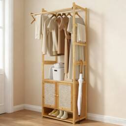 KORVIXA Freestanding Bamboo Clothes Rack in Brown - thumbnail 5