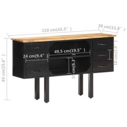 Berkfield Home Sideboard 110x30x65 cm Solid Rough Mango Wood & Steel in Black - Size: 110 x 30 x 65 cm - thumbnail 6