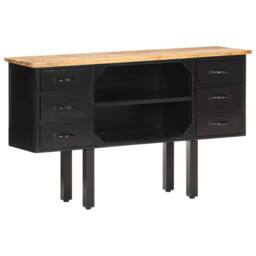 Berkfield Home Sideboard 110x30x65 cm Solid Rough Mango Wood & Steel in Black - Size: 110 x 30 x 65 cm - thumbnail 8
