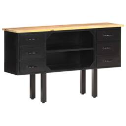 Berkfield Home Sideboard 110x30x65 cm Solid Rough Mango Wood & Steel in Black - Size: 110 x 30 x 65 cm - thumbnail 9