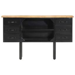 Berkfield Home Sideboard 110x30x65 cm Solid Rough Mango Wood & Steel in Black - Size: 110 x 30 x 65 cm - thumbnail 3