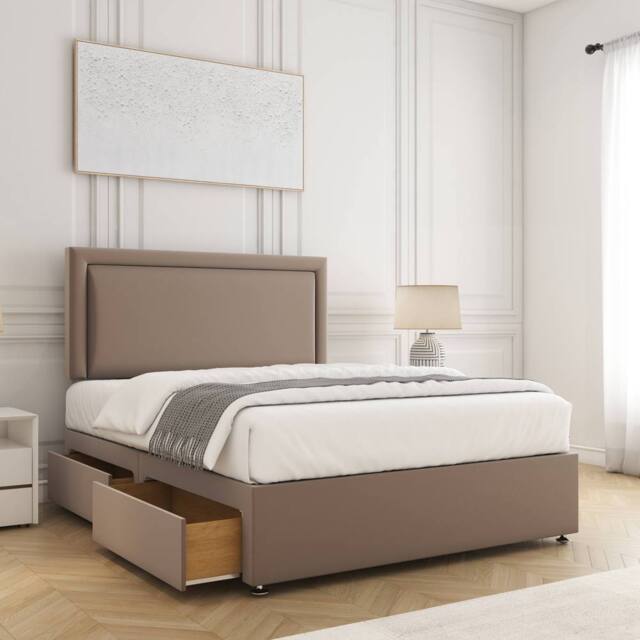 "BSSPOKE Ella Velvet Divan Bed 24"" Headboard 2Drawers Footend & Mattress in Bronze - Size: Double" - image 1