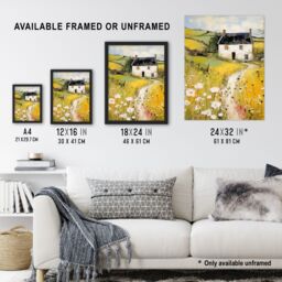 Artery8 Welsh Countryside Cottage Rolling Hills & Wildflowers Bright Oil Painting Unframed Wall Art Print Poster Home Decor Premium - thumbnail 3