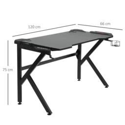 HOMCOM Gaming Desk Home Racing with Steel Frame Cup Headphone Holder Hook in Black - thumbnail 3