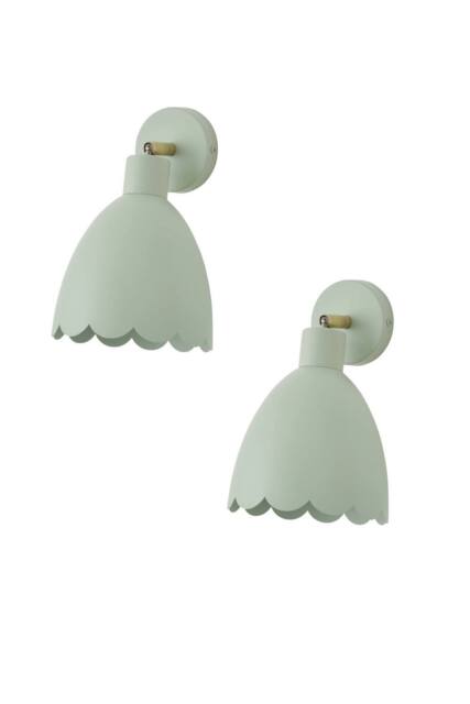 ValueLights Millie Pair of Flower Style Scallop Adjustable Wall Lights & Bulbs in Pale Green - image 1
