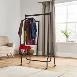 House of Home Clothes Rail Heavy Duty Quality Black Metal Stand Rack With Wheels 3ft Long x5ft Tall