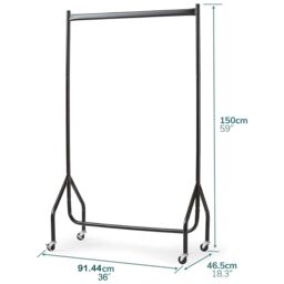 House of Home Clothes Rail Heavy Duty Quality Black Metal Stand Rack With Wheels 3ft Long x5ft Tall - thumbnail 3