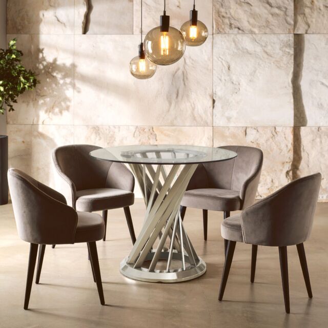 Orsina Anzio Clear Glass Top & Silver Hourglass Base Dining Table - image 1