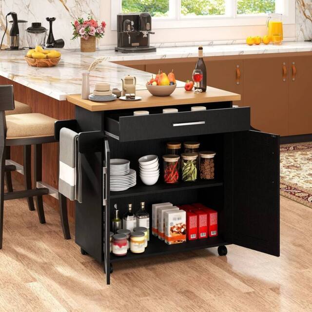SPETLEK Kitchen Island Cart Rolling Island Table Storage in Black - Size: 0.6m2 - image 1