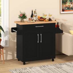 SPETLEK Kitchen Island Cart Rolling Island Table Storage in Black - Size: 0.6m2 - thumbnail 3