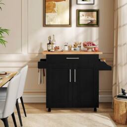 SPETLEK Kitchen Island Cart Rolling Island Table Storage in Black - Size: 0.6m2 - thumbnail 8