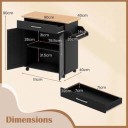 SPETLEK Kitchen Island Cart Rolling Island Table Storage in Black - Size: 0.6m2 - thumbnail 2