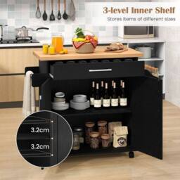 SPETLEK Kitchen Island Cart Rolling Island Table Storage in Black - Size: 0.6m2 - thumbnail 4