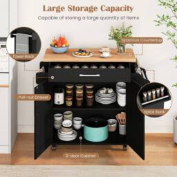 SPETLEK Kitchen Island Cart Rolling Island Table Storage in Black - Size: 0.6m2 - thumbnail 7