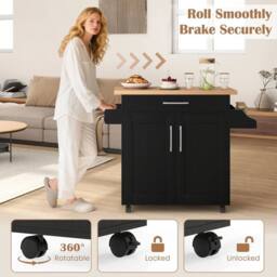 SPETLEK Kitchen Island Cart Rolling Island Table Storage in Black - Size: 0.6m2 - thumbnail 5