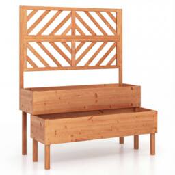 Costway 2-Tier Raised Garden Bed w/ Trellis Wooden Elevated Planter Box in Orange - thumbnail 9