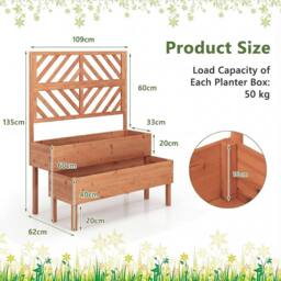Costway 2-Tier Raised Garden Bed w/ Trellis Wooden Elevated Planter Box in Orange - thumbnail 7