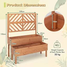 Costway 2-Tier Raised Garden Bed w/ Trellis Wooden Elevated Planter Box in Orange - thumbnail 2