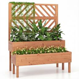 Costway 2-Tier Raised Garden Bed w/ Trellis Wooden Elevated Planter Box in Orange - thumbnail 8