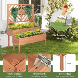 Costway 2-Tier Raised Garden Bed w/ Trellis Wooden Elevated Planter Box in Orange - thumbnail 6