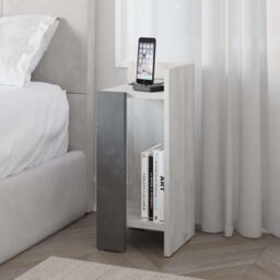 Decortie Elos 25cm Right-Side Bedside Cabinet with Drop-Down Door, Dark Oak in Off-White - Size: 1 Pack