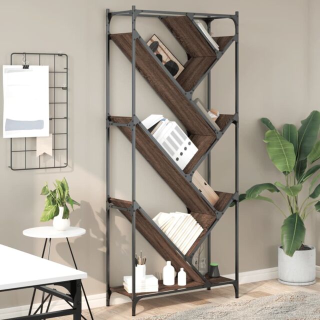 Berkfield Home Bookcase Brown Oak 79x30x180 cm Engineered Wood & Metal - Size: 79 x 30 x 180 cm - image 1