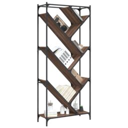 Berkfield Home Bookcase Brown Oak 79x30x180 cm Engineered Wood & Metal - Size: 79 x 30 x 180 cm - thumbnail 4