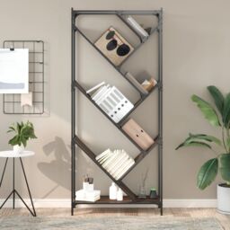 Berkfield Home Bookcase Brown Oak 79x30x180 cm Engineered Wood & Metal - Size: 79 x 30 x 180 cm - thumbnail 3