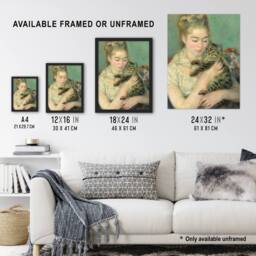 "Artery8 Woman with a Cat Renoir Vintage Framed Wall Art Print in Green - Size: W12"" x H16""" - thumbnail 3