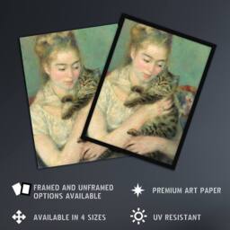 "Artery8 Woman with a Cat Renoir Vintage Framed Wall Art Print in Green - Size: W12"" x H16""" - thumbnail 2