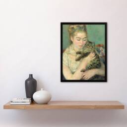 "Artery8 Woman with a Cat Renoir Vintage Framed Wall Art Print in Green - Size: W12"" x H16""" - thumbnail 4