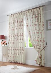 Luxury Living Exe Embroidery Lined Voile Curtains in Red - Size: 148 cm width x 137 cm drop